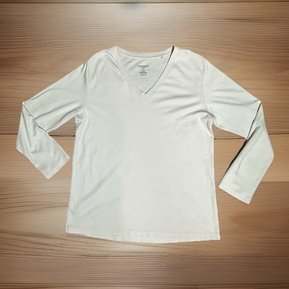 MM Lafleur Top Women’s Medium Off White Cream Soft Pima Cotton Long Sleeve Tee - Picture 6 of 10